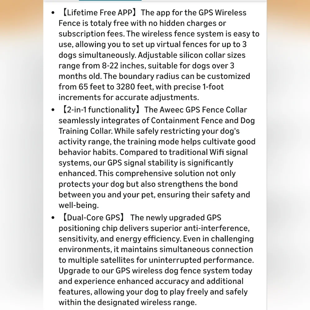 Aweec 2-in-1 Smart GPS Wireless Fence And Dog Training Collar Medium
